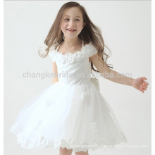 Lovely Flower Ruched Girls Vestido de noite Vestido de noiva Lace Applique Tulle Children Dress